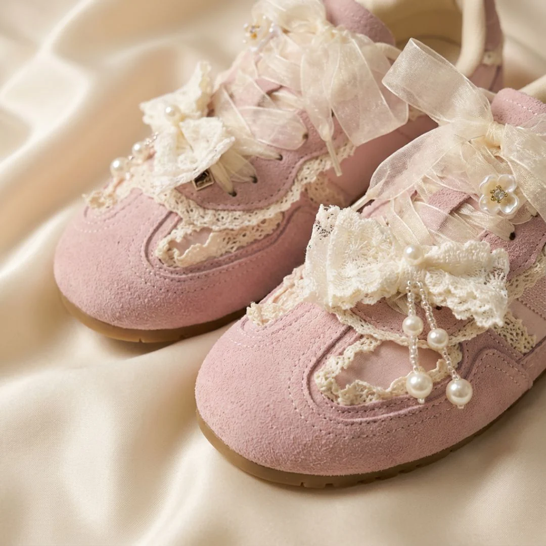 Porcelain Petal Bloom Blush Pink Bow Sneakers - Women's - Image 3