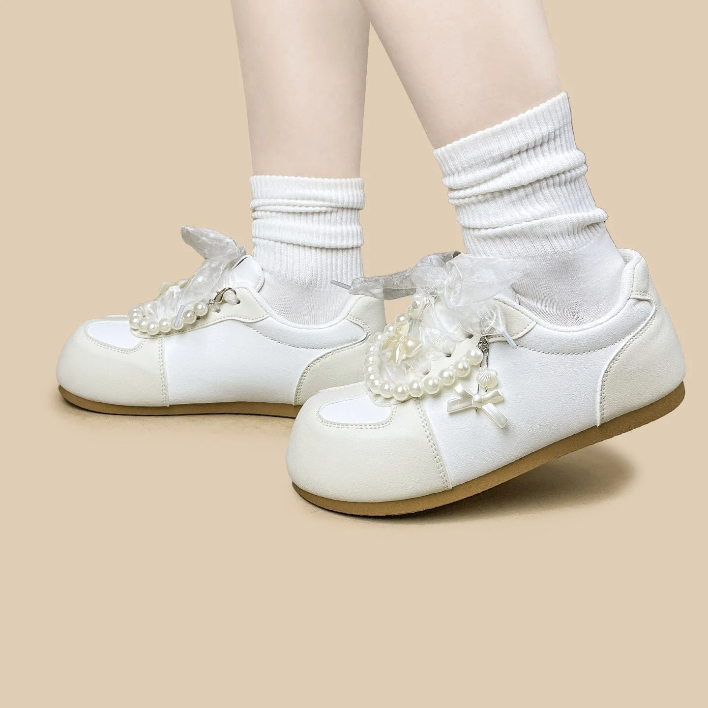 Romantic Pearl and Bow Casual Sneakers – Women’s - Image 8