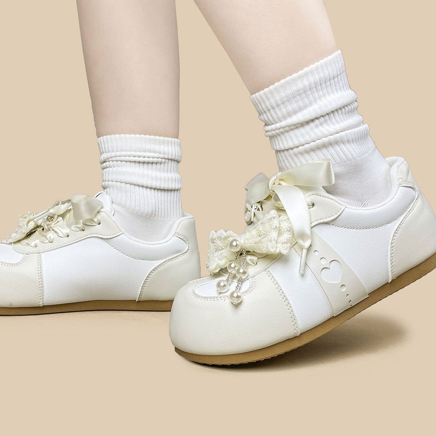 Romantic Pearl Ribbon Dream Casual Sneakers – Women’s - Image 11