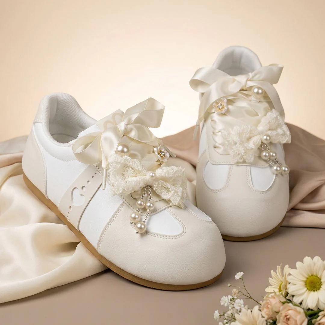 Romantic Pearl Ribbon Dream Casual Sneakers – Women’s - Image 4