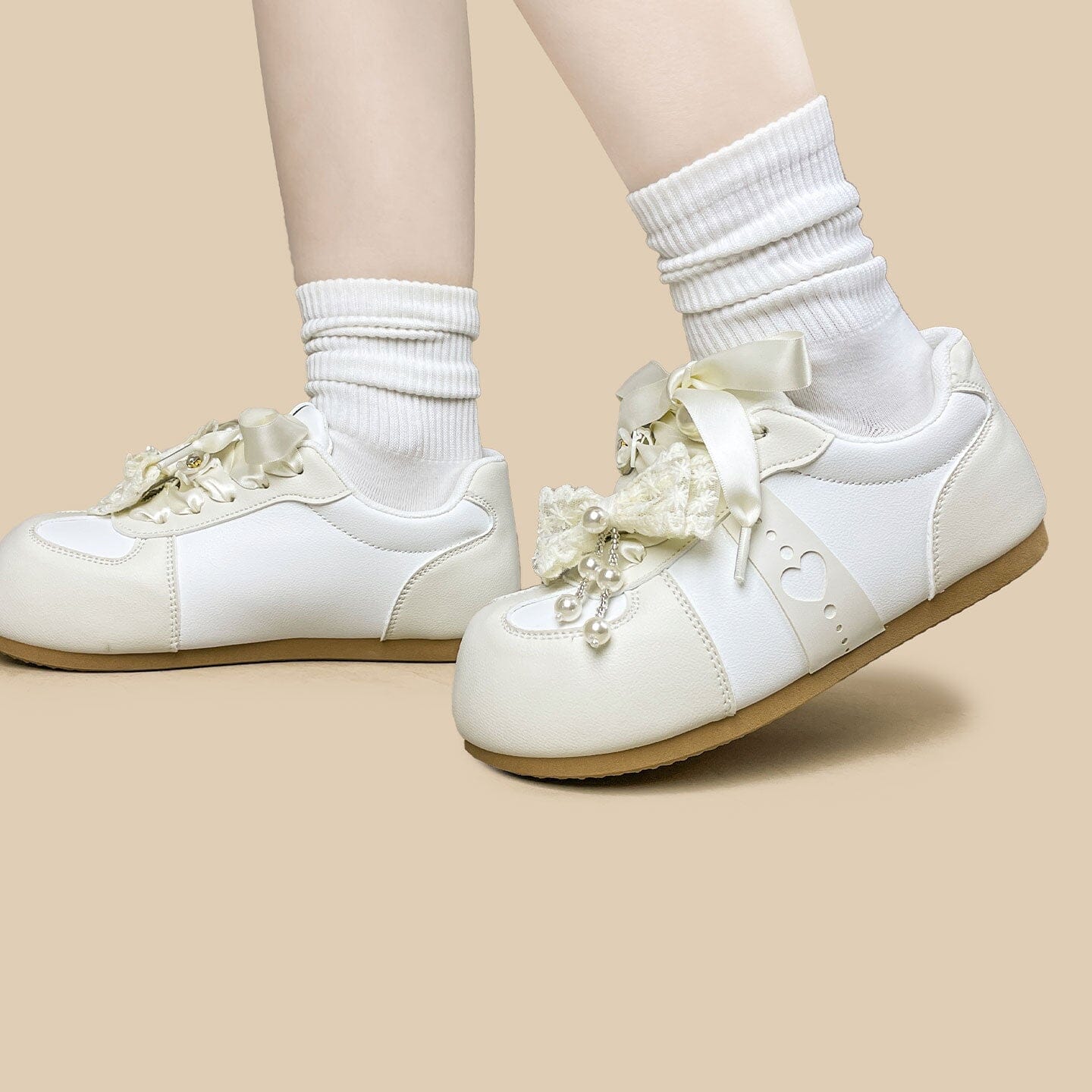 Romantic Pearl Ribbon Dream Casual Sneakers – Women’s - Image 9