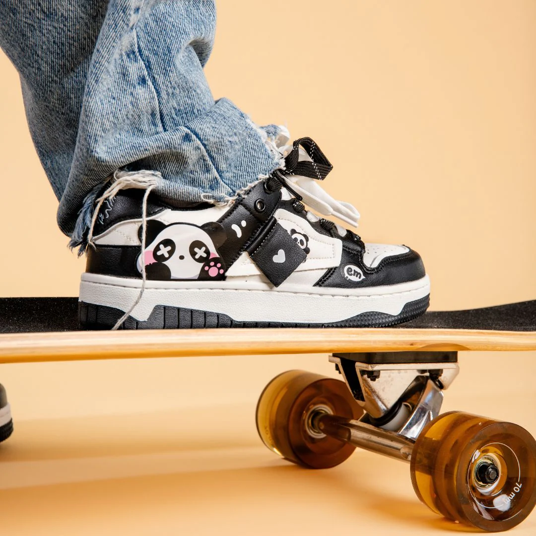 Sparkly Eyed Panda Chunky Black Shoes - Unisex - Image 10