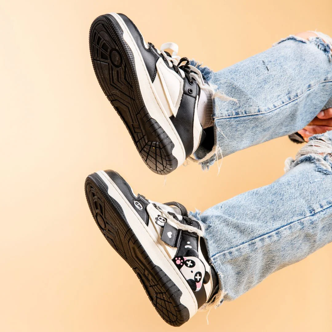 Sparkly Eyed Panda Chunky Black Shoes - Unisex - Image 7