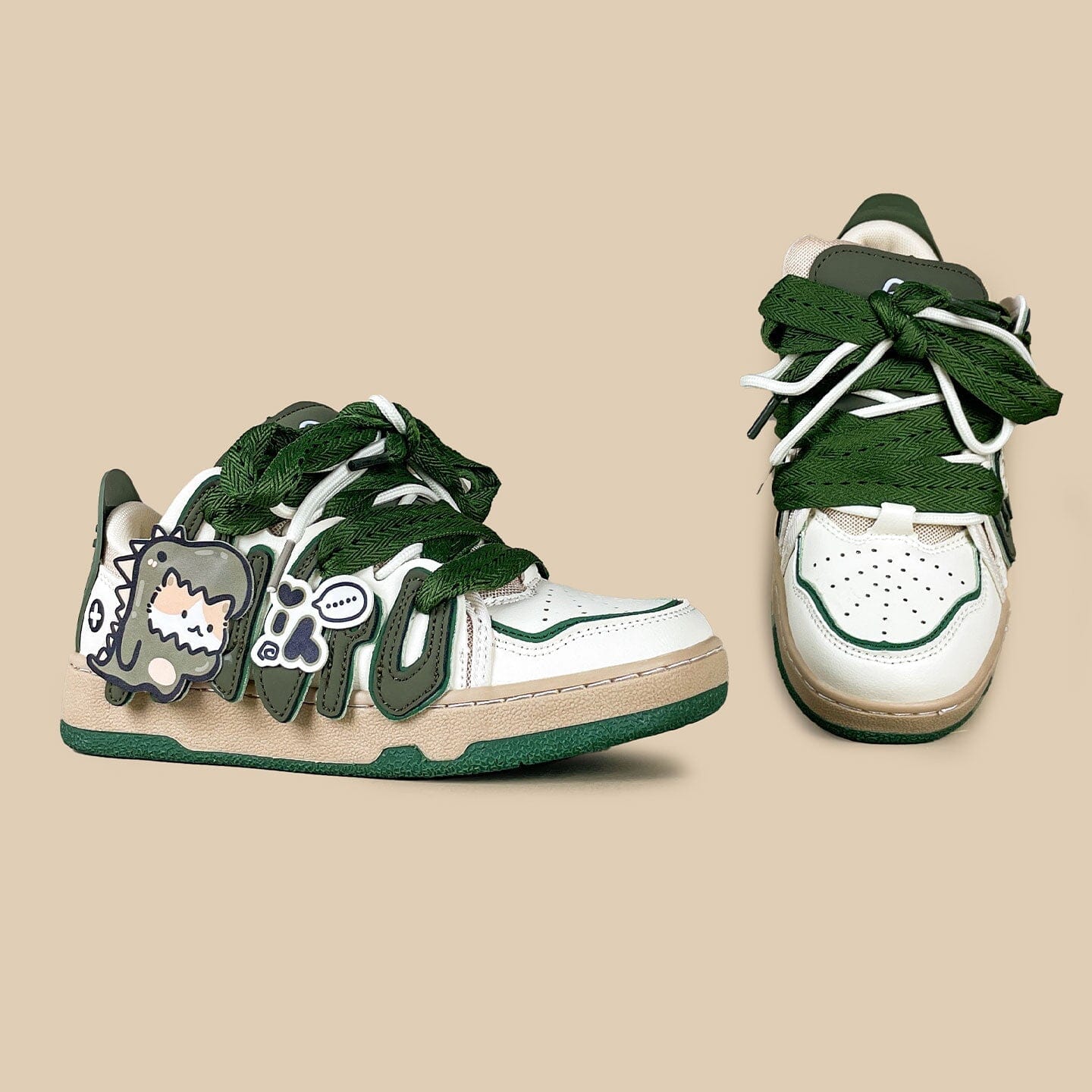 Super Shy Dino Cat Chunky Green Sneakers - Unisex - Image 4